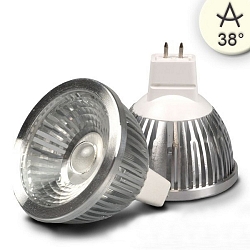 Pin based LED spot MR16 COB, 12V AC / DC, GU5.3, 5.5W 5000K 400lm 38�, dimmable