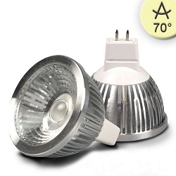 Pin based LED spot MR16 COB, 12V AC / DC, GU5.3, 5.5W 2700K 390lm 70�, dimmable