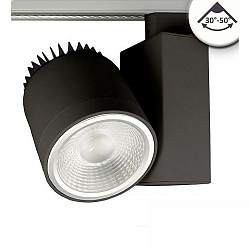 LED 3-phase track spot, 30�-50� focusable, 30W, rotatable and swivelling, dimmable, 4000K 3000lm, matt black