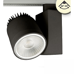 LED 3-phase track spot, 30�-50� focusable, 30W, rotatable and swivelling, dimmable, 3000K 2700lm, matt black