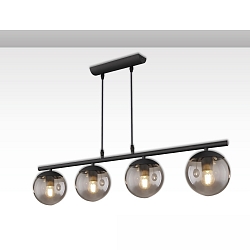 pendant luminaire SMOKY GLASS 4 flames, round E27 IP20, black dimmable