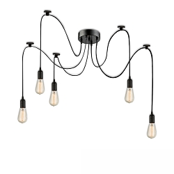 pendant luminaire SPIDER 1 5 flames, round, without shade E27 IP20, black dimmable