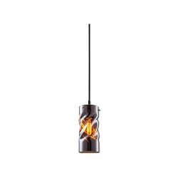 pendant luminaire INFINITY SMOKY CURLED GLASS cylindrical, with open cable, 2-pole E27 IP20, black dimmable