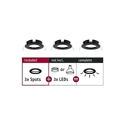 Set of 3 Recessed luminaire CHOOSE, fixed, IP44, 230V, max. 3x 10W �5.1cm, black matt
