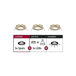 Set of 3 Recessed luminaire CHOOSE, fixed, IP44, 230V, max. 3x 10W �5.1cm, brass brushed