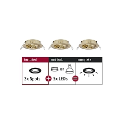 Set of 3 Recessed luminaire CHOOSE, swivelling, IP23, 230V, max. 3x 10W �5.1cm, brass brushed