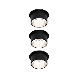 recessed luminaire GIL COIN LED round, rigid, set of 3 IP44, brushed iron, black matt dimmable 470lm 2700K CRI >80