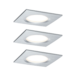 Paulmann Recessed luminaire LED Coin Slim, IP44, square, 6,8W, set of 3 dimmable, aluminum