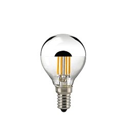 LED Filament Top reflector lamp silver, 230V, � 4.5cm / L 8cm, E14, 4.5W 2700K 400lm 180�, dimmable, clear / silver