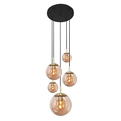 pendant luminaire BOLLIQUE 5 flames E27 IP20, amber, brass, black dimmable