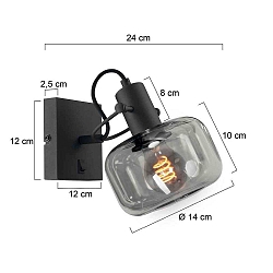 wall luminaire GLASLIC swivelling, rotatable E27 IP20, black dimmable