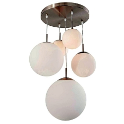 Steinhauer Pendant luminaire BOLLIQUE, 5 flames, glasskugeln white, fitting silver