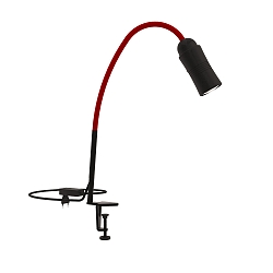 clamp lamp NEO! TABLE CLAMP (LV) with flex arm, focusable IP20, red, black matt dimmable