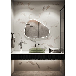 mirror with lighting FLOW LINE WAVE-1 IP44 / IP20, glossy, silver dimmable