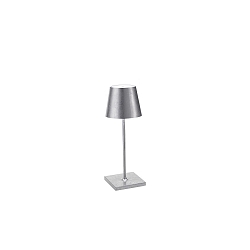 LED Battery Table lamp POLDINA PRO MINI, IP54, 30cm, with touch dimmer, silver