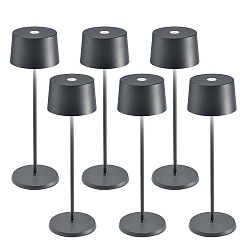 battery table lamp OLIVIA TAVOLO PRO set of 6 IP65, dark grey, lacquered dimmable