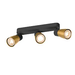 wall and ceiling luminaire PURI 2.0 - DOME 3 flames, long GU10 IP20, gold, black dimmable