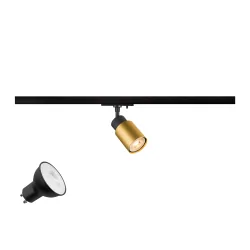 1-phase spot PURI 2.0 TUBE 1PH SET  set of 1, with lamp socket GU10 IP20, gold, black dimmable