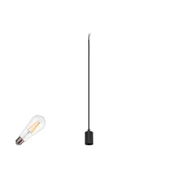 3-phase pendant luminaire FITU PD 3PH SET RIBBED ST64 set of 1, with lamp socket, fluted E27 IP20, black dimmable