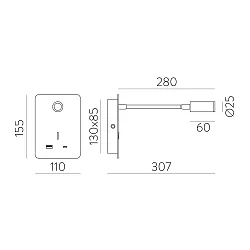 wall luminaire SENDA 16/3835 with switch, with USB connection, adjustable IP20, white