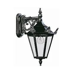 Outdoor Wall luminaire Country style Type No. 1807, with bracket, IP23, E27 QA55 max. 57W, cast alu glass clear, black/silver