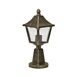 Pedestal luminaire Country style square Type No. 0540, height 45cm, IP44, E27, cast alu / glass clear, brown brass matt
