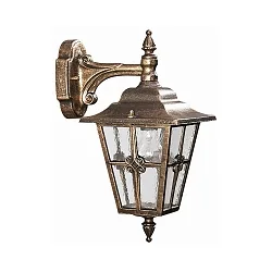 Outdoor Wall luminaire Country style Type No. 1805, hanging with wall bracket, IP23, E27, cast alu, glass, brown brass