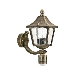 Outdoor Wall luminaire Country style square Type No. 1822 with motion sensor, IP44, E27, cast alu, glass, brown brass matt
