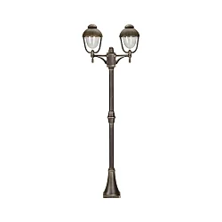 Mast light Country style double dome 2 Type No. 2040, 2 flames, height 209cm, IP44, 2x E27, cast alu, glass, brown brass