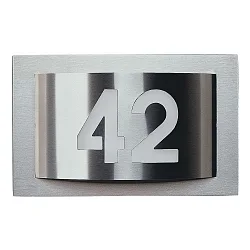 House number luminaire Type No. 6002, IP44, 32 x 20 x 10cm, for 1x 2G7, TC-SEL 5/7W, stainless steel, individually lasered