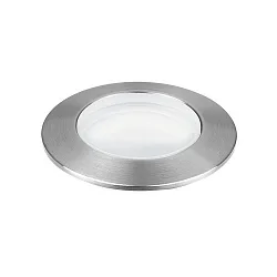 Outdoor LED in-ground luminaire, IP65, Ø 4.2cm, 350mA, 1W 3000K 40lm, incl. mounting sleeve + cable, inox steel / glass