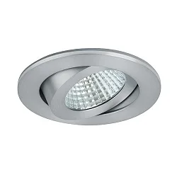 Recessed outdoor LED spot, IP65, round, Ø 8.2cm, Plug&Play 350mA, 6W 3000K 650lm 38°, swivelling 30°, matt alu