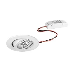 Recessed LED spot set, IP65, round, 230V AC, 6W 3000K 650lm 38°, swivelling, white