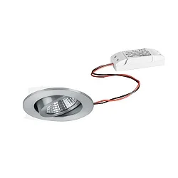Recessed LED spot set, IP65, round, 230V AC, 6W 3000K 650lm 38°, swivelling, matt alu