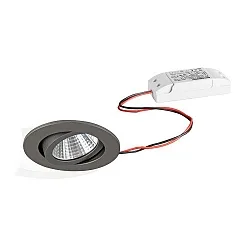 Recessed LED spot set, IP65, round, 230V AC, 6W 3000K 650lm 38°, swivelling, matt titanium