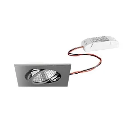 Recessed outdoor LED spot set, IP65, square, 230V AC, 6W 3000K 650lm 38°, swivelling, chrome