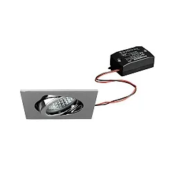 Recessed LED spot, IP20, square, 230V AC, 6W 3000K 640lm 38°, swivelling 20°, chrome