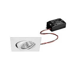 Recessed LED spot set incl. converter, IP20, square, 230V, 7W 2700K 740lm 38°, swivelling 30°, white