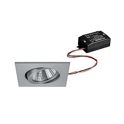 Recessed LED spot set incl. converter, IP20, square, 230V, 7W 2700K 740lm 38°, swivelling 30°, matt alu