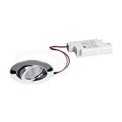 Recessed outdoor LED spot set incl. converter, IP65, round, 230V, 6W 3000K 650lm 38°, swivelling 30°, dimmable, chrome