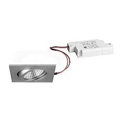 Recessed outdoor LED spot set incl. converter, IP65, square, 230V, 6W 3000K 650lm 38°, swivelling 30°, dimmable, matt alu