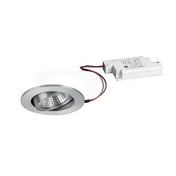 Recessed LED spot set incl. converter, IP20, round, 230V, 7W 4000K 770lm 38°, swivelling 30°, dimmable, matt alu