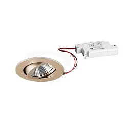 Recessed LED spot set incl. converter, IP20, round, 230V, 7W 3000K 740lm 38°, swivelling 30°, dimmable, matt champaign