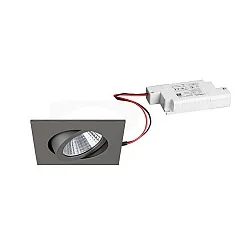 Recessed LED spot set incl. converter, IP20, square, 230V, 7W 3000K 740lm 38°, swivelling 30°, dimmable, matt titanium