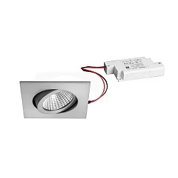 Recessed LED spot set dim2warm incl. converter, IP20, square, 230V, 6W 1800-3000K 460lm 38°, swivelling 30°, matt alu