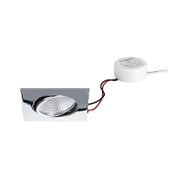 Recessed LED spot set BB03 with round converter, IP20, square, 230V, 6W 3000K 640lm 38°, swivelling 30°, dimmable, chrome