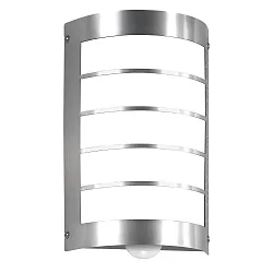 Outdoor wall luminaire 16/1 with motion detector, IP44, E27, stainless steel / opal glass