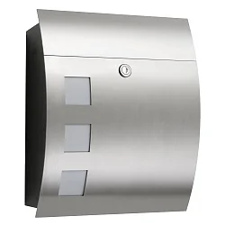 Curved post box from stainless steel and opal glass, IP44, height 40cm, brushed