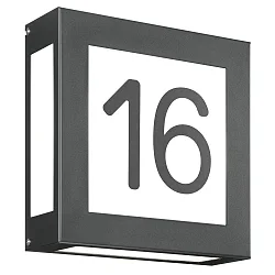 House number luminaire AQUA LEGENDO, 2 digits (affixed), 2x E27, stainless steel / opal glass, anthracite