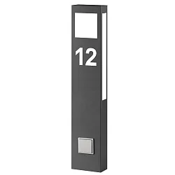Outdoor LED floor lamp AQUA PAULO with house numbers (cut out) + power plug, IP44, 80cm, 2G11, stainless steel, anthracite